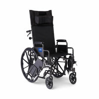 Medline Reclining Wheelchair with 18" Wheels, Elevating Leg Rests, Supports up to 300 lbs, Black