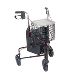 3 Wheel Rollator Rolling Walker with Basket Tray and Pouch, Flame Red